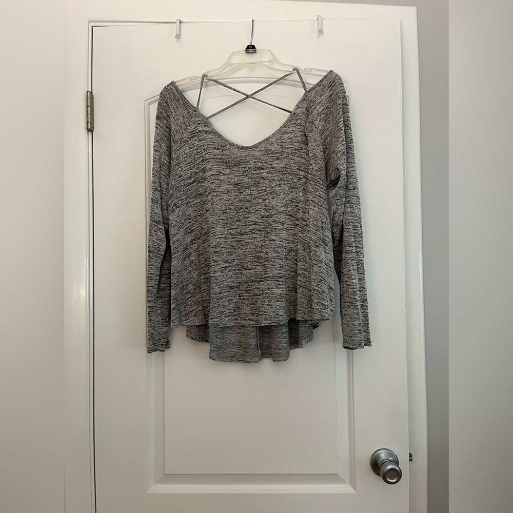 Paper Crane Gray Criss Cross V-Neck Blouse